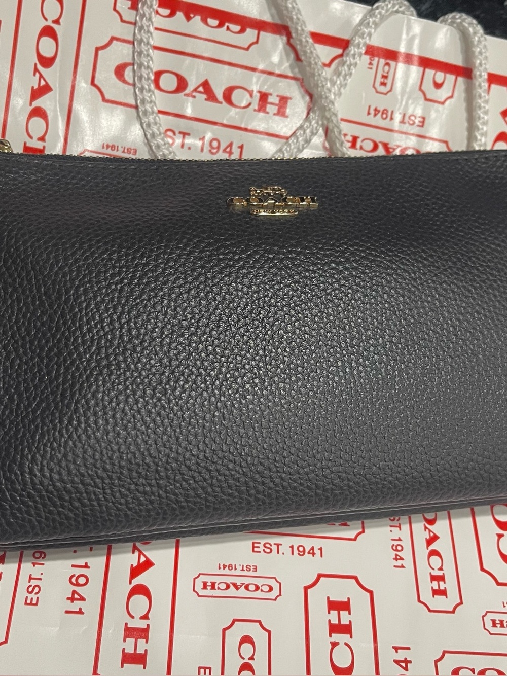 Coach Midnight Blue Pebbled Leather Wristlet Clutch w/Double Zip